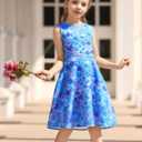 Funnycokid Girls Dress Summer Sleeveless Sundress Birthday Outfit Twirly Mermaid Party Kids 4-15 Years (Blue, L)