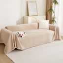 MYSKY HOME Couch Cover 3 Cushion Sofa with Tassel Chenille Sofa Covers Couch Covers for 3 Cushion Couch Sofa Slipcovers for Sectional l Shaped Couch Dogs Protector Furniture Covers, 91" X150", Khaki