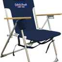 Cabana Beach Folding Beach Chair, 4 Position Portable Backpack Foldable Camping Accessories with Headrest, Cup Holder, and Wooden Armrests, Estate Navy Blue