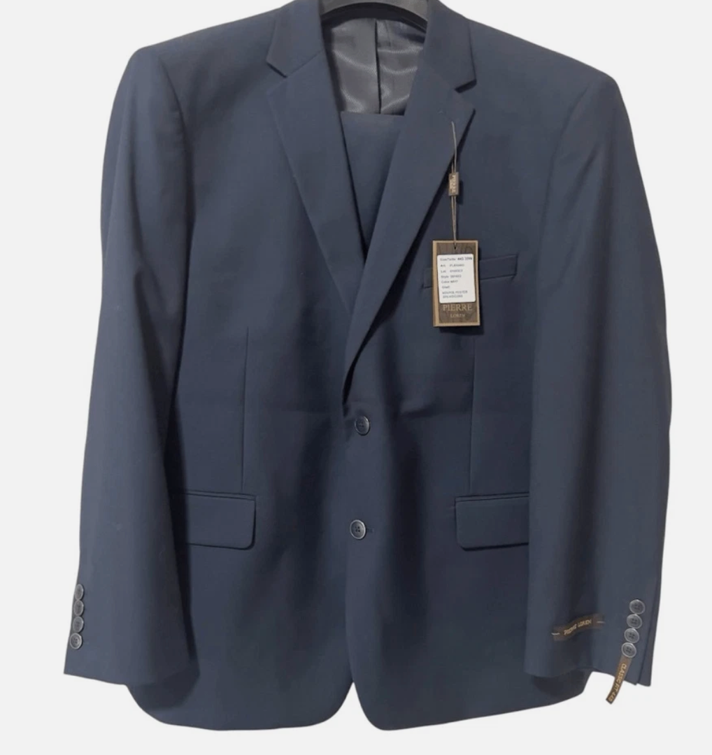 Pierre Loren Mens Navy Blue 2 Piece Suit 42S 39 Waist Notch Lapel Style S61652