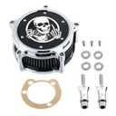 High Flow Air Filter Intake Kit with Skull Design for Harley Dyna Softail Touring EVO (Chromed, Built-in Breather) 1993-2017