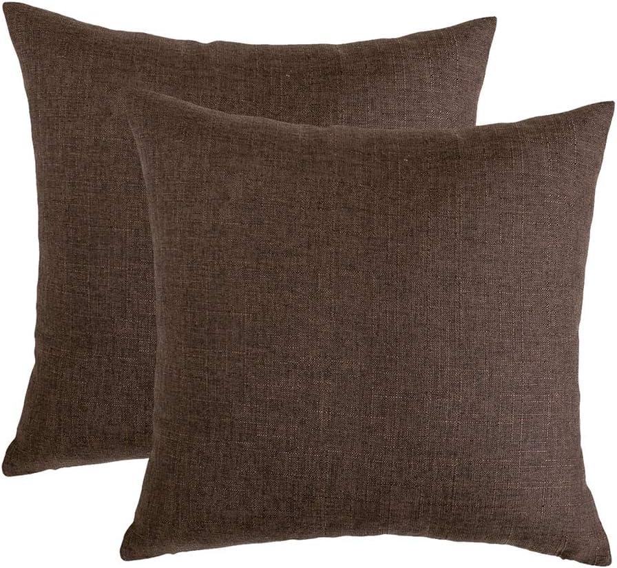 RainRoad Linen Decorative Throw Pillow Covers Cushion Cover Pillow Case for Sofa Couch Bed Chair, Soft Square Dark Brown Throw Pillows 18x18 Inch,Set of 2 (18" x 18" (Pack of 2))