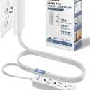 Saker Outlet Concealer Power Strip, 8ft Ultra-Thin Extension Cord with 3 Outlets,1625W, Low-Profile Flat Plug, Wall-Hugging Design for Home, Office, and TV Setup (8ft)