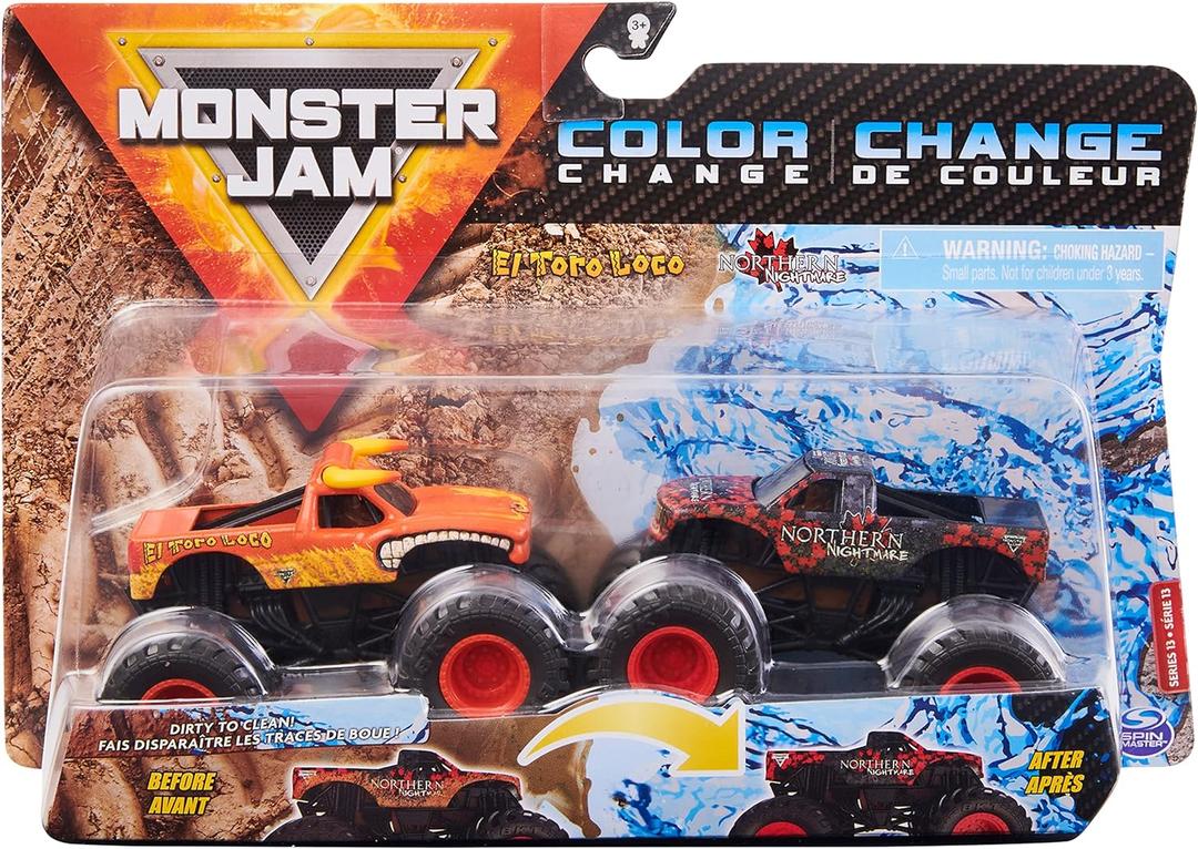 Monster Jam, Official El Toro Loco vs. Northern Nightmare Color-Changing Die-Cast Monster Trucks, 1:64 Scale