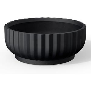Kante Round Fulted Bowl Planter, 14.6 Inch Dia Large Concrete Flower Pots with Drainage Hole and Rubber Plug, Suitable for for Indoor Outdoor Plants, Home, Patio, Garden, Black