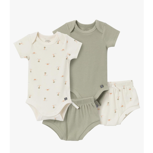 Modern Moments by Gerber Unisex Baby 4-pack Short-sleeve Bodysuits & Shortie Set, 3- 6 months