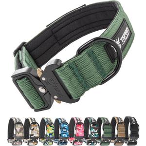 TSPRO Premium Dog Collars Tactical Dog Collar with Patch and Heavy Duty Quick-Release Metal Buckle Durable Thick and Adjustable for Medium to Large Dogs (Green L)