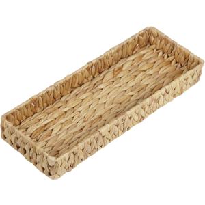 Bathroom Vanity Tray, 16.7 Inch Water Hyacinth Toilet Tank Baskets, Long Wicker Counter Tray for Paper Hand Towel, Bathroom Counter Organizer for Decor Coffee Table (16.7" x 6" x 2")