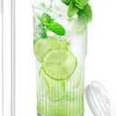 Luiaiog Glass Cups with Lids and Glass Straws, High Borosilicate 20OZ Tumblers for Coffee, Tea, Juice, Smoothies, Hot/Cold Drinks at Home, Office