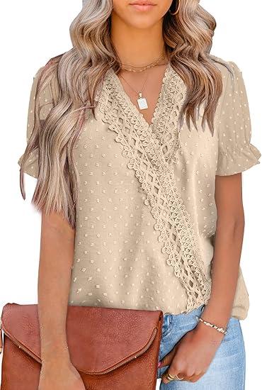 LOLONG Womens Tops Short/Long Sleeve V Neck Chiffon Blouses Dressy Casual Pom Poms Shirts Size XL