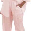 RAISECOM Women's 2 Piece Outfits Sets Button Down Half Sleeve Shirts and Long Pants Summer Casual Vacation Loungewear (Pink, S)