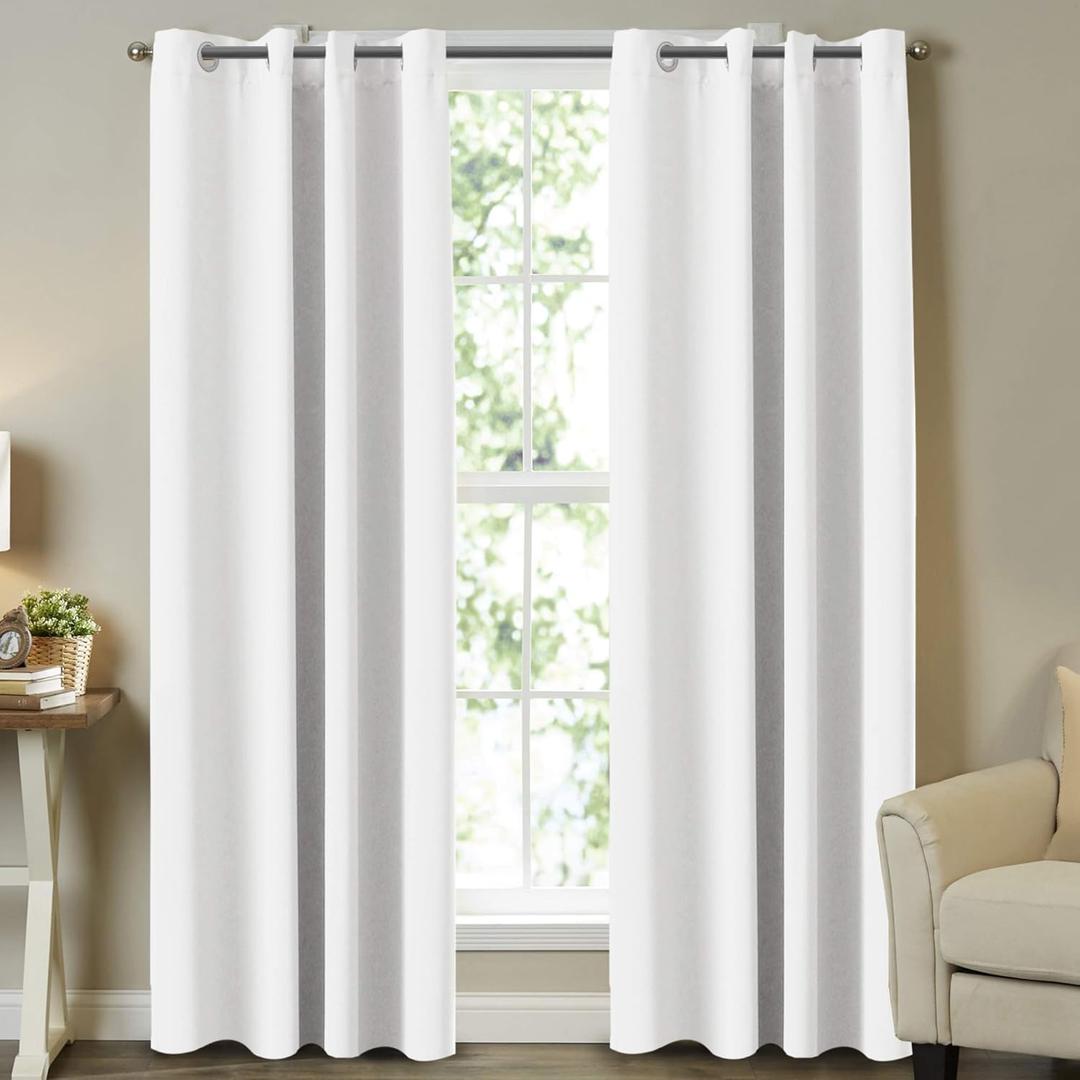Turquoize White Curtains 108 Inch Length Room Darkening Curtains for Bedroom 2 Panel White Window Curtain Panels, Grommet Top Insulated Drapes for Living Room, 2 Panels, 52W x 108L, Pure White