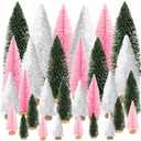 Yahpetes Artificial Mini Christmas Trees, 30 Pcs Sisal Snow Pines in 5 Sizes, Crafting Displaying Decoration, Tabletop Xmas Tree for Home, Party (Pink/White/Green)
