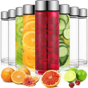 8 Pcs 16 oz Wide Mouth Glass Water Bottles Reusable Glass Juice Bottles with Lids Leakproof Juicing Jars with Silver Lids for Fridge Milk Juicing Smoothies Infused Water Beverage Kombucha Tea Drinking