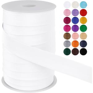 LEREATI Satin Bias Tape Double Fold 1 Inch x 55 Yards, Bias Tape for Sewing, Polyester Quilt Binding Tape, Piping Trim Fabric Tape for Hemming, Seaming, DIY Crafts (White)
