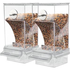 Automatic Bird Feeder, No Mess Acrylic Parrot Foraging Feeder, Transparent Bird Feeders Container Cage Accessories for Most Birds Parrot Canary Cockatoo(2 Pack)