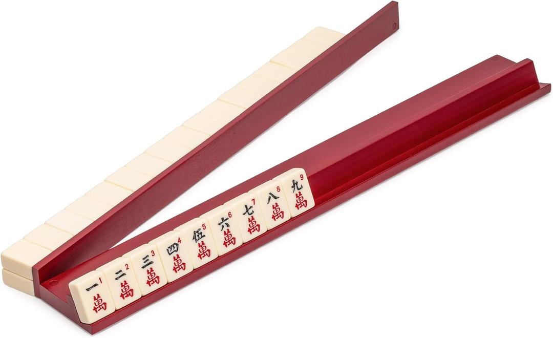 Yellow Mountain Imports Dark Camphor Wooden Mahjong Game Racks with Pushers, 18 Inches - Set of 4 (Includes Magnetically Attached Mahjong Pushers)