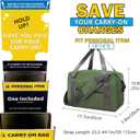 For Spirit Airlines Personal Item Bag 18x14x8 in Underseat Carry-on Luggage foldable Travel Duffle Bag for Airplanes(30L, Army Green)