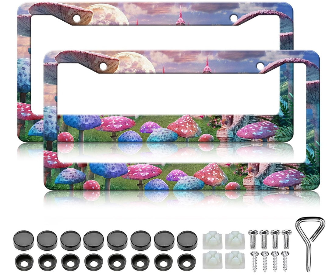 Animals License Plate Frame - 2PCS Cute Animal Forest Mountain Aluminum Metal License Plate Holder Covers, Rust-Proof Waterproof Car Decorative Tag Frames for Standard Us 12x6 Inch