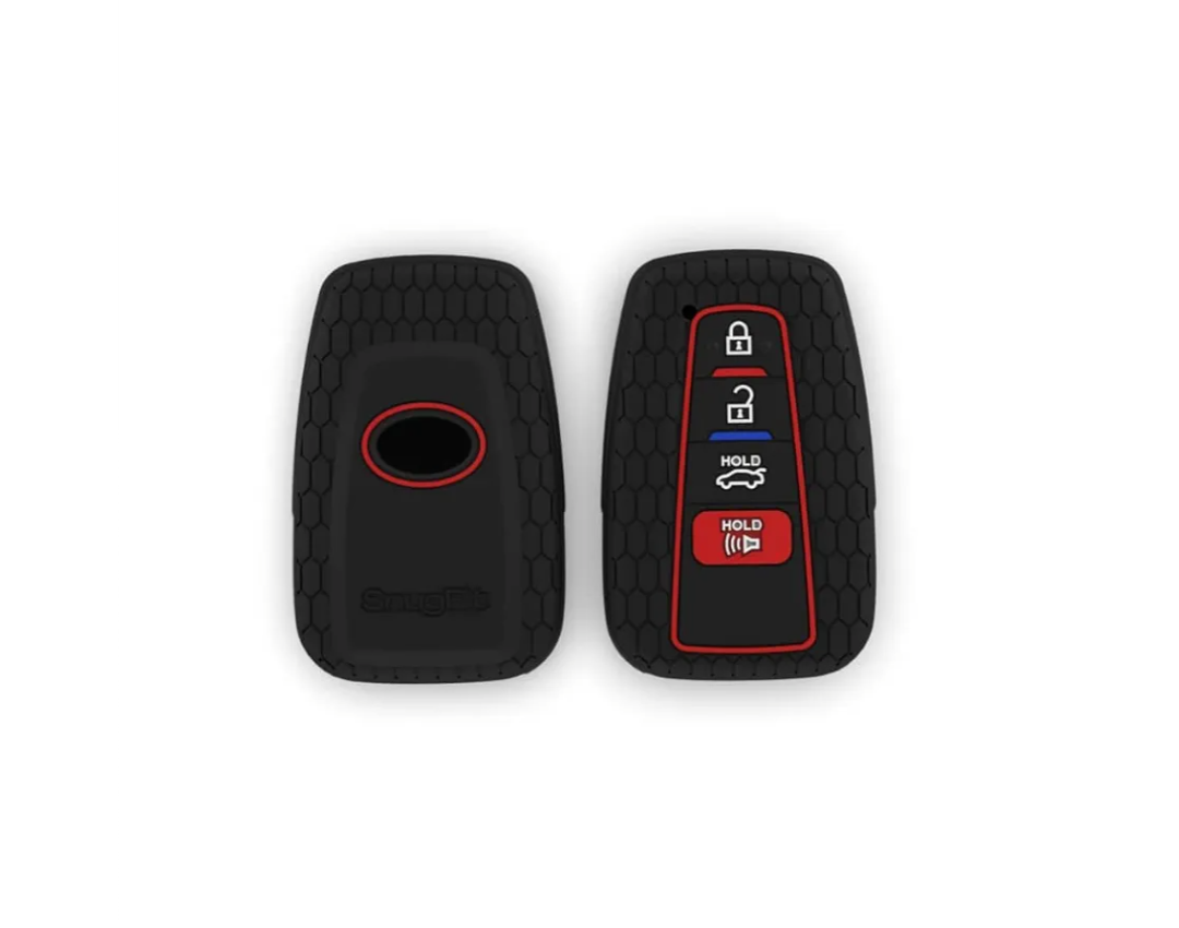 2PCS Snugfit Key fob Cover for Toyota 2020 2021 2022 Toyota RAV4 XLE Camry Hybrid XSE Corolla Avalon Smart Ke (Silicone, Blue & Black)