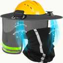Hard Hat Sun Shade with Dual Solar Fan, Detachable Full Brim Visor with Neck Protection, High Visibility Mesh Sun Shield with Reflective Strip for Summer Protection Accessories