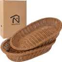 Wicker Bread Basket, Woven Basket As Serving Tray, Bread Serving Storage, Oval Resin Wicker, 2 pcs, Light Brown