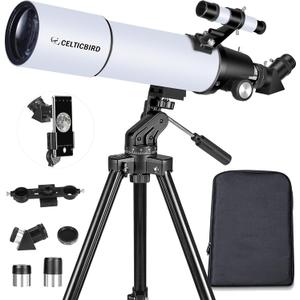 Telescope for Adults High Powered, 80mm Aperture 600mm AZ Mount Refractor Telescope for Kids Beginners - Portable Telescopes for Adults Astronomy with Backpack, Phone Adapter, Moon Filter, White