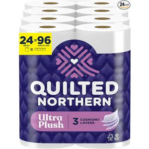 Quilted Northern Ultra Plush Toilet Paper, 24 Mega Rolls = 96 Regular Rolls, 3X Thicker*, 3 Ply Soft Toilet Tissue