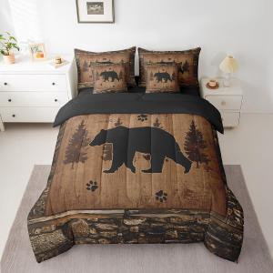 Feelyou Bear Comforter Set with Sheets - Twin Size 7 Piece Kids Rustic Bear Bedding Set - Cabin Lodge Brown Bed Set