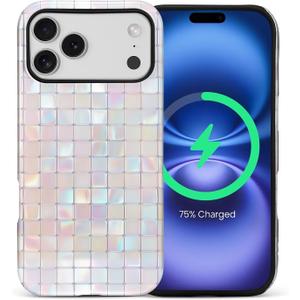 for iPhone 17 Pro Max Case for Women Girl Men Boy, Compatible with MagSafe, Shockproof Soft Silicone & Hard PC Shell Protective Case for iPhone 17 Pro Max - Pink Tones Glass Mosaic