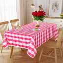 SARAFLORA V-Day Checkered Fabric Rectangle Table Cloth- 60 x 84 Inch -Polyester Heart Pattern Tablecloth, Table Cover Protector for Party, Wedding, Valentine Decoration Use, Red & White