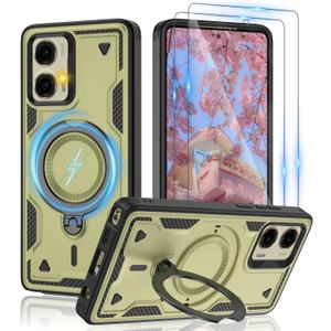 for Moto G Stylus 5G 2024 Magnetic Case, Compatible with MagSafe & [HD Screen Protector2],Metal Rotated Kickstand, Military Grade Drop Proof Anti-Fingerprint Protective, Moto G Stylus 5G 2024, Green