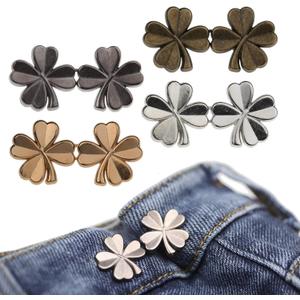 Pant Waist Tightener Adjustable Button Pin for Pants - No Sew Detachable Clips to Make Jeans Smaller - 4 Sets Instant Tightener for Loose Pants (Flower)