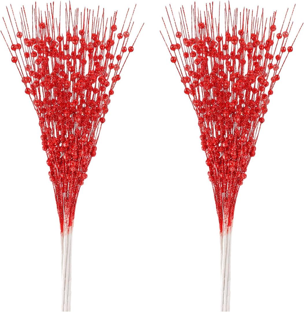 N&T NIETING 10 Pack Artificial Glitter Berry Stem Ornaments 15.7 Inchs Christmas Tree Picks, Christmas Home Decor Wreath Winter Dcor Fireplace Holiday Crafts Berries Decoration (Red)