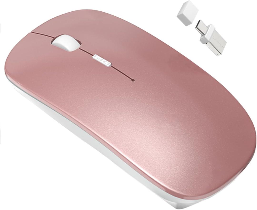 Bluetooth Wireless Mouse for MacBook Air Mac Pro Laptop Computer iPad Pad PC Laser Optical Rechargeable Mini Slim Silent Mouse Widely Used Desktop Hp iMac with USB-A/C& Mouse Jiggler(Rose Gold)