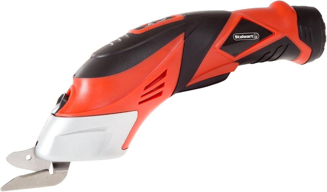 Cordless Electric Scissors with Two Blades - Fabric, Leather, Carpet and Cardboard Cutter - 3.6V Lithium-Ion Rechargeable Battery by Stalwart (Red)