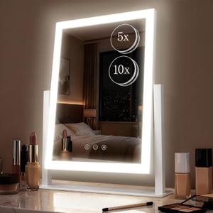 DECADENCE Vanity Mirror with Lights, 17.3 LED Makeup Mirror Detachable 10X/5X Magnification, Smart Touch Control, 3 Color Lighting Modes,360Rotation Tabletop Make Up Mirror for Bedroom Bathroom