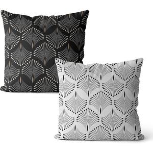 Art Deco Black and White Pillow Covers 18x18 Set of 2, Art Deco Decor, Abstract Vintage 1920s Peacock Tail Pattern Decorative Throw Pillow Covers for Home Bedroom Living Room, Double-Sided
