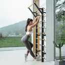 DHT Wood Stall Bar, Swedish Ladder Suspension Trainer with 9 Strategic Rods, for Home, Gym, School and Clinics, Black