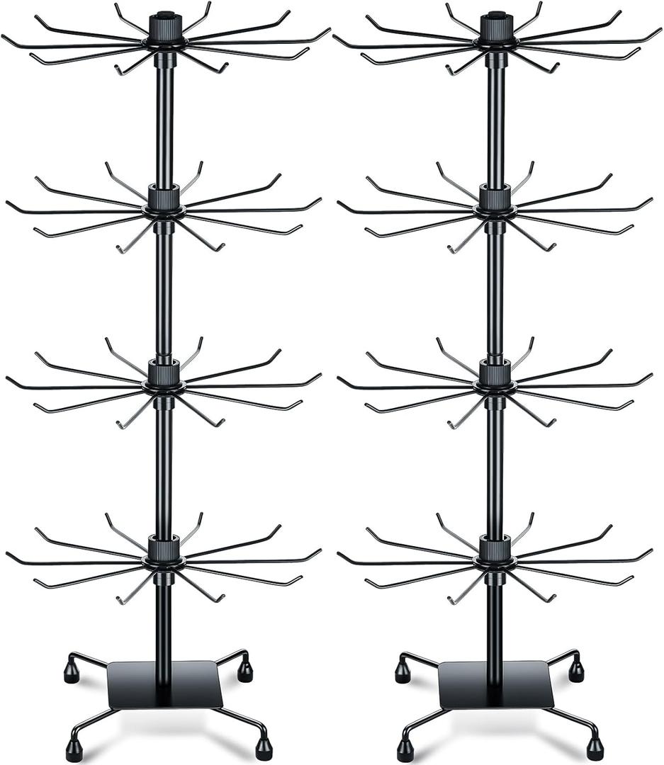 BBTO 2 Pcs Rotating Display Stand Jewelry Display Rack with Hooks Metal Earrings Stand for Vendors Necklace Bracelet Selling(Black,37.4 x 15.8 Inch)