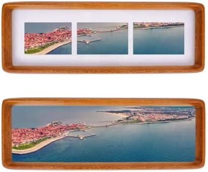 OUBOXDPF 4x12 Collage Picture Frame Teak Wood, Multiple Four 2x3 Photos or 4x12 without Mat, Rustic Photo Frame with Tempered Glass Hanging or Tabletop Displaying Horizontally or Vertically