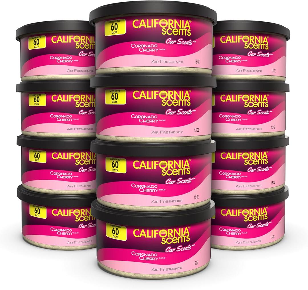 Can Air Freshener and Odor Neutralizer by California Scents, Set of 12 Spillproof Cans for Home and Car, Coronado Cherry, 1.5 Oz Each