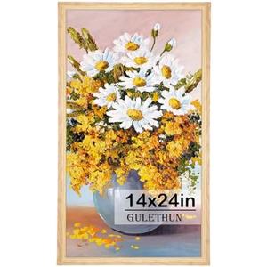 GULETHUN 14x24 Picture Frame, Natural Wood Poster Frame, Home Decor Natural Gallery Frames, Horizontal or Vertical Format, Sturdy, Plexiglass, Large Wall Decor, for Photos, Artworks, Posters