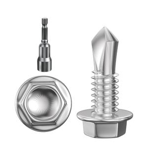 (350Pcs) #85/8" Hex Washer Head Self Drilling Screws, 410 Stainless Steel Metal SheetScrewsTEK Screws, Sheet Metal Self Tapping Screws (Silver)