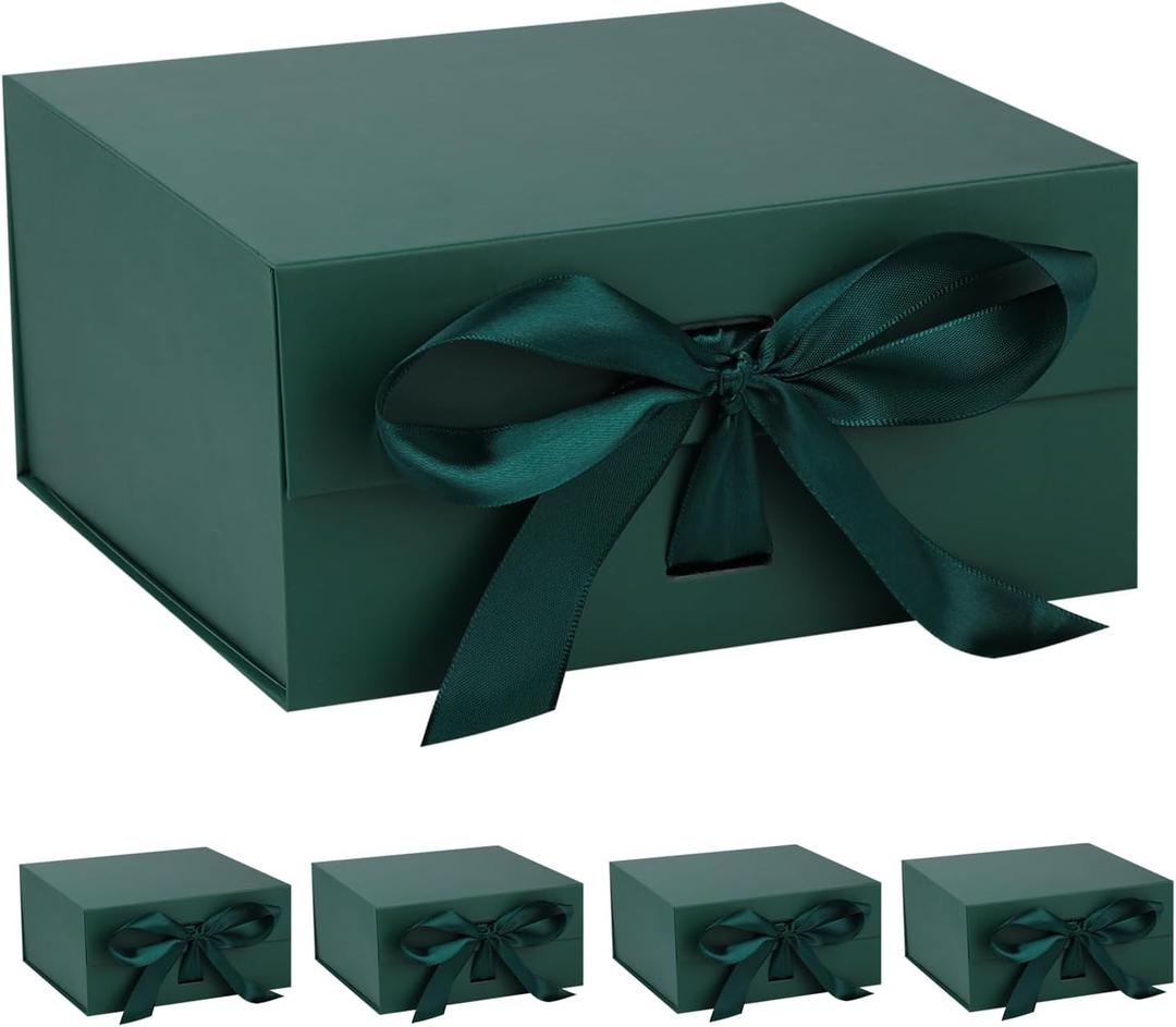 OEMVALATY Green Gift Box,6x6x3 Inches Gift Boxes with Lids for Presents with Magnetic Closure and Ribbon for Wedding,Storage,Birthday(5-Pack)