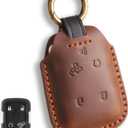 for Chevy Key Fob Cover Compatible with Silverado 1500 2500HD 3500HD Suburban Sonic GMC Canyon Sierra 1500 2500 HD 3500 HD 5 Button Smart Leather Car Key Case Shell Chain Accessories/Brown