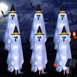Halloween Decorations Solar Ghost Lights Outdoor, 6-Packs Solar Garden Spooky Decorations Lights, Light up Floating Scary Ghosts Decorations, Lights Yard, Pathway,Haunted House Party Decor (Cool white)