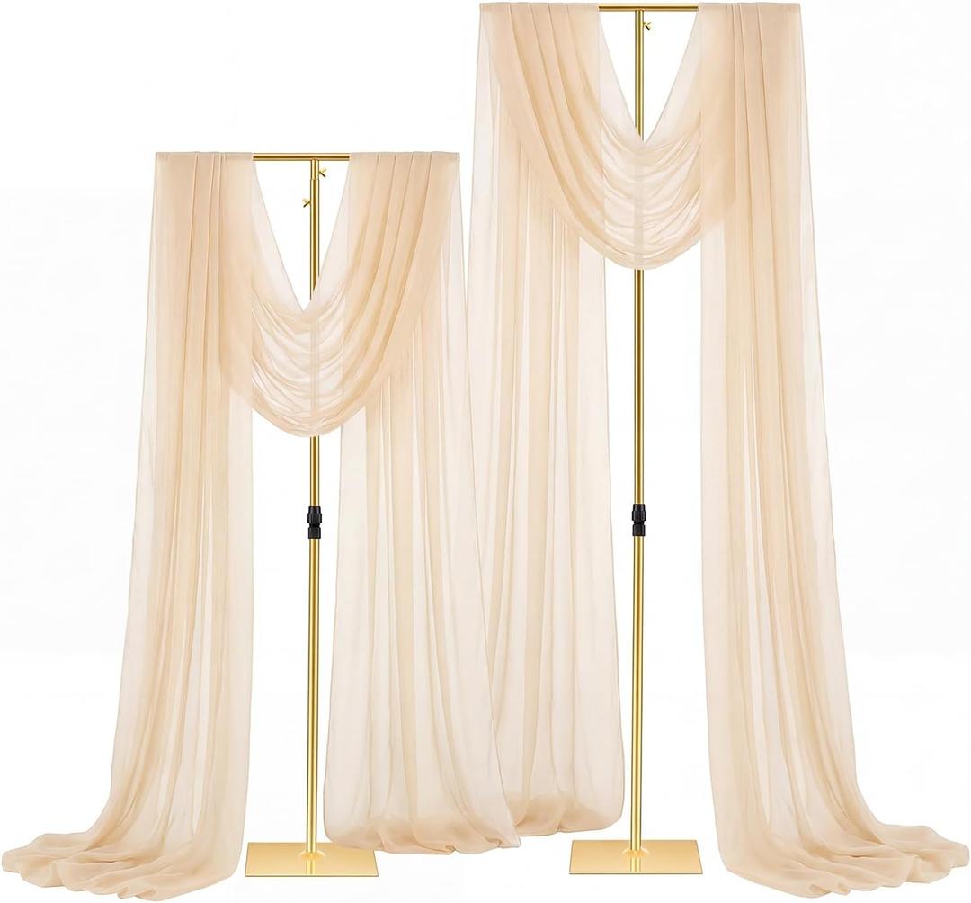 Novabright 2 Pcs Adjustable Backdrop Stand, 3.2FT to 8FT Heavy Duty Metal Background Frame with Stable Base, Gold Stand for Wedding, Birthday, Photo Booth, Events Decorations