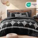 MaiRve Embroidery Queen Size Comforter Set Black, Boho Farmhouse Western Bedding Set 7 Pieces, All Season Bed in A Bag Comforter Set with Sheets, Pillowcases & Shams