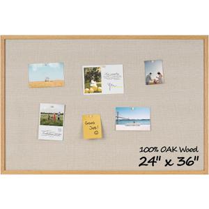 Fun Memories Cork Board Bulletin Board for Office, 24" x 36" Oak Wooden Framed Corkboard, Wall Mounted Notice Pin Board for School Home & Office, Natural Wood